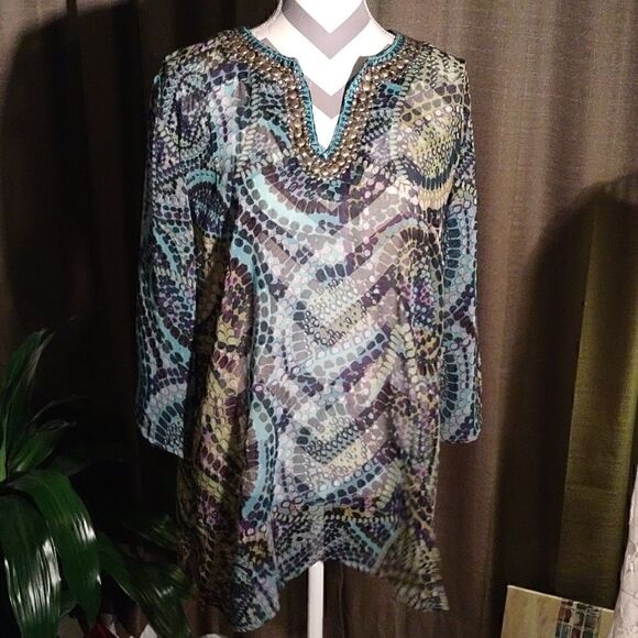 Grace Elements Blu/blk Studded Tunic Blouse - Picture 8 of 8